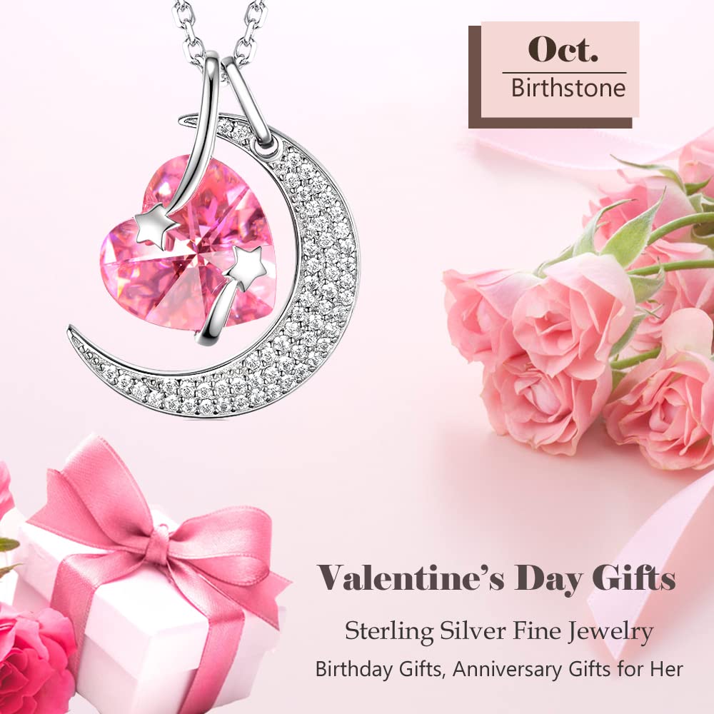 I Love You to the Moon and Back Half Moon Necklace Jewelry Birthday Gifts Mom Wife January February Birthstones Garnet Amethyst and More Stones 925 Sterling Silver