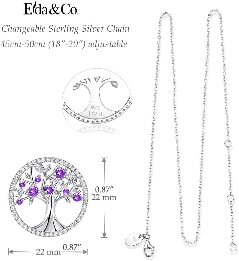 Tree of Life Necklace Birthday Gifts for Wife Mom January February Birthstones Necklace Garnet Amethyst and More Stones Jewelry 925 Sterling Silver