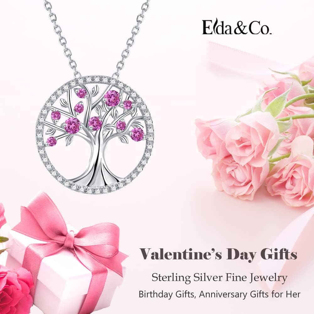 Tree of Life Necklace Birthday Gifts for Wife Mom January February Birthstones Necklace Garnet Amethyst and More Stones Jewelry 925 Sterling Silver