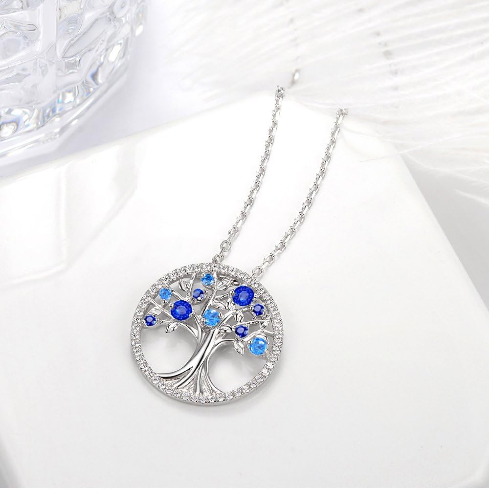 Tree of Life Necklace Birthday Gifts for Wife Mom January February Birthstones Necklace Garnet Amethyst and More Stones Jewelry 925 Sterling Silver