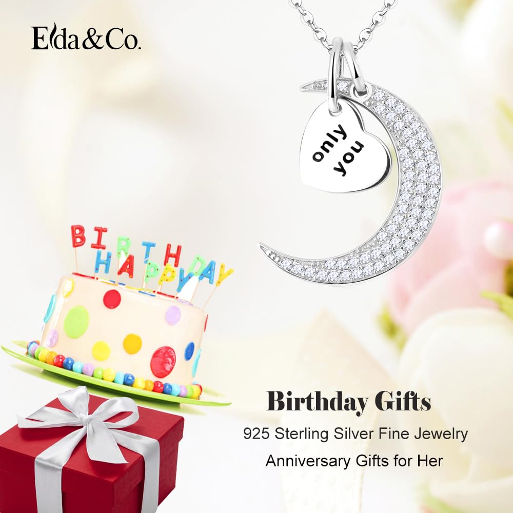 I Love You to the Moon and Back Half Moon Necklace Jewelry Birthday Gifts Mom Wife January February Birthstones Garnet Amethyst and More Stones 925 Sterling Silver