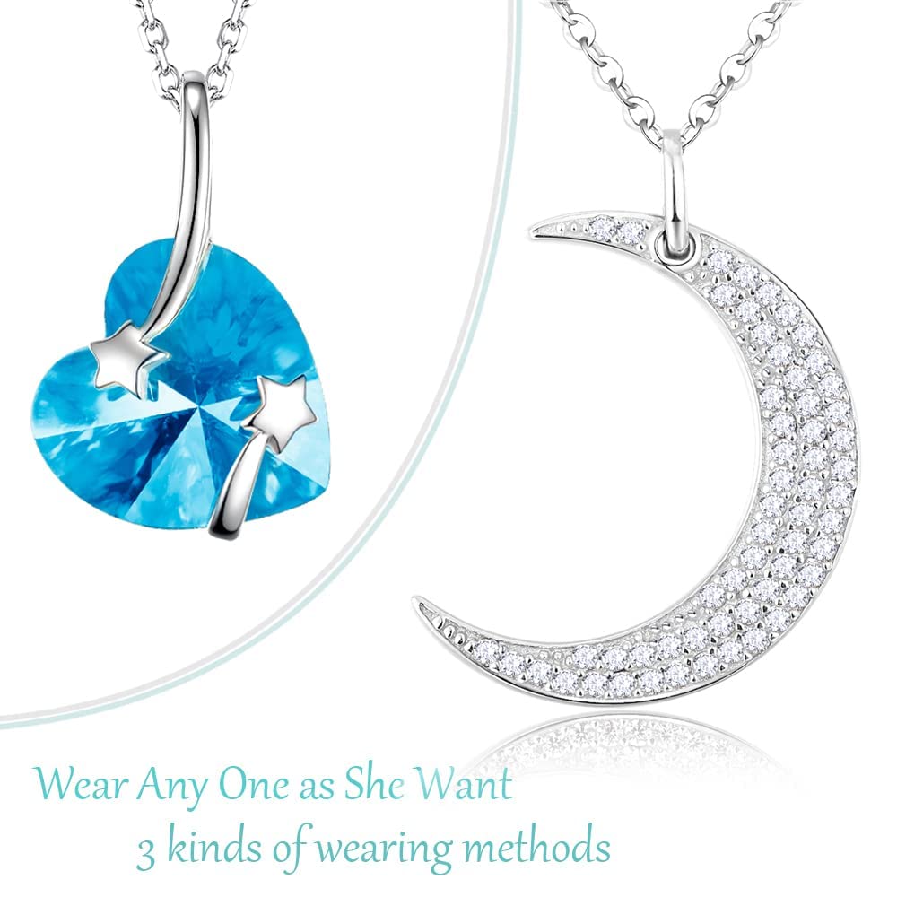 I Love You to the Moon and Back Half Moon Necklace Jewelry Birthday Gifts Mom Wife January February Birthstones Garnet Amethyst and More Stones 925 Sterling Silver