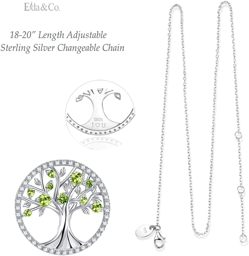 Tree of Life Necklace Birthday Gifts for Wife Mom January February Birthstones Necklace Garnet Amethyst and More Stones Jewelry 925 Sterling Silver