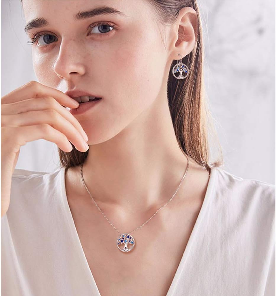 Tree of Life Necklace Birthday Gifts for Wife Mom January February Birthstones Necklace Garnet Amethyst and More Stones Jewelry 925 Sterling Silver