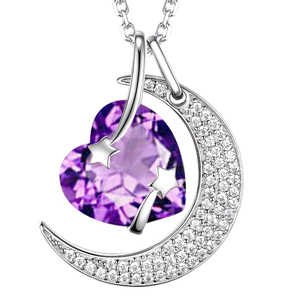 I Love You to the Moon and Back Half Moon Necklace Jewelry Birthday Gifts Mom Wife January February Birthstones Garnet Amethyst and More Stones 925 Sterling Silver