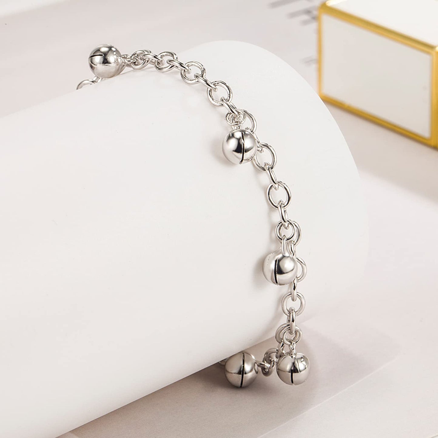 Delicate Women 925 Sterling Silver Ankle Bracelets Cute Bell Chain Beach Anklet Bracelet Boho Adjustable Size Anklet Jewelry Gift for her
