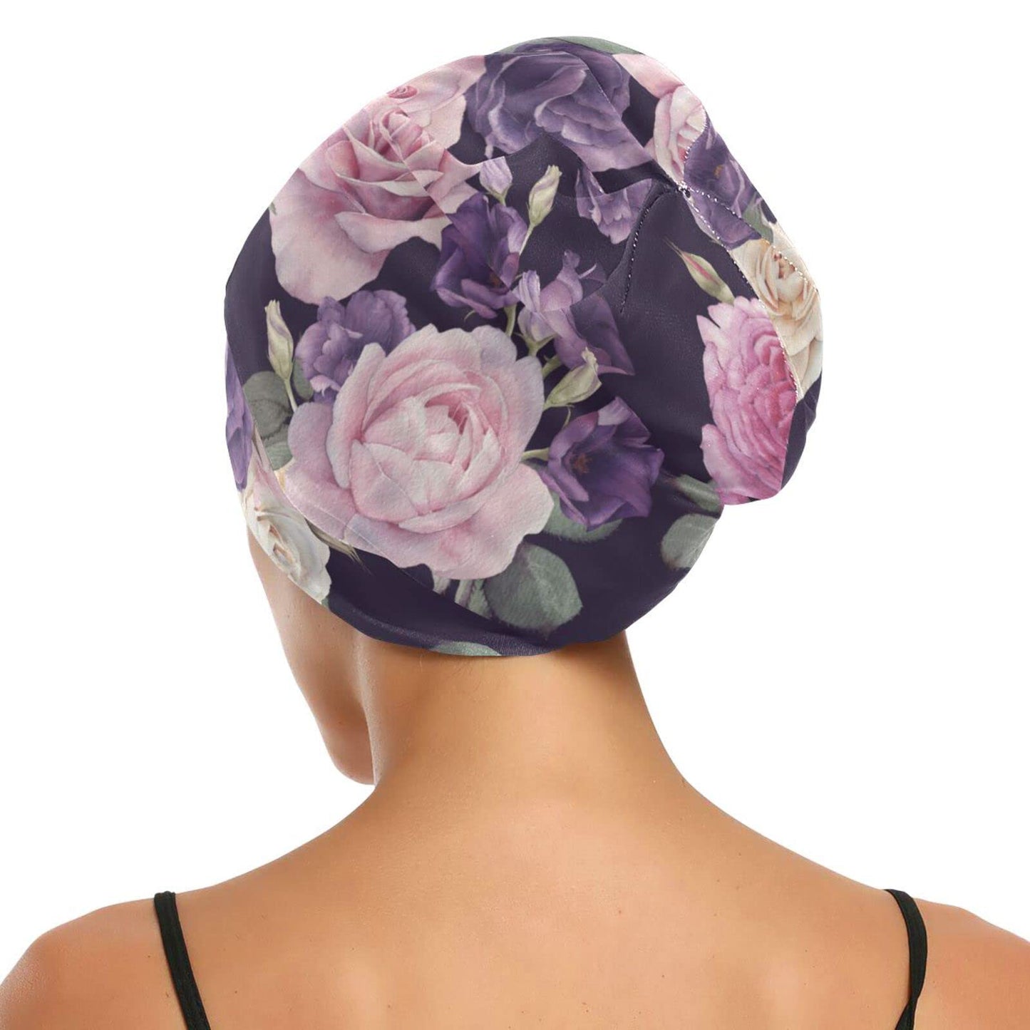 Satin Bonnet Lined Sleep Cap Hair Wrap Cover Slouchy Beanie for Curly Hair Protection for Gifts for Men Women Dark Blue Stars