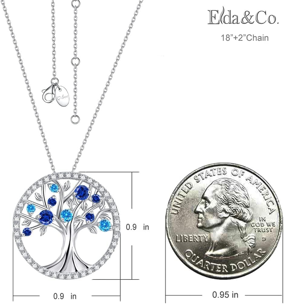 Tree of Life Necklace Birthday Gifts for Wife Mom January February Birthstones Necklace Garnet Amethyst and More Stones Jewelry 925 Sterling Silver