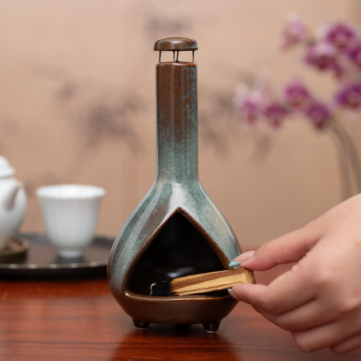 Handmade Ceramic Palo Santo Holder Burner - Mini Chimenea Incense Dish for Palo Santo and Sticks - Sage Holder for Meditation Decor