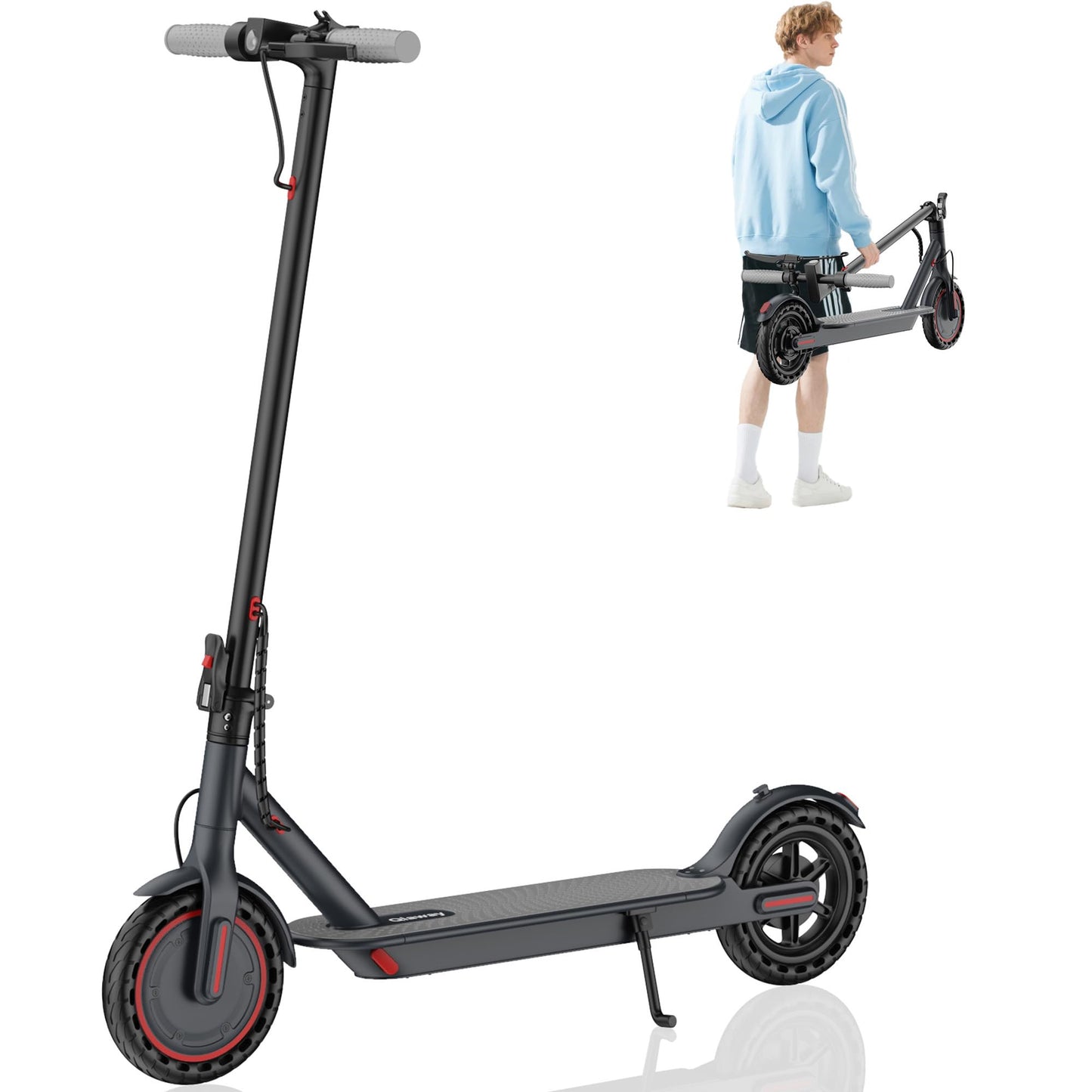 Electric Scooter for Adults, 350W/500W Motor, 16-22 Miles Range, 8.5"/10" Solid Tires, Dual Braking & Suspension, Folding Portable Commuting E-Scooter with App