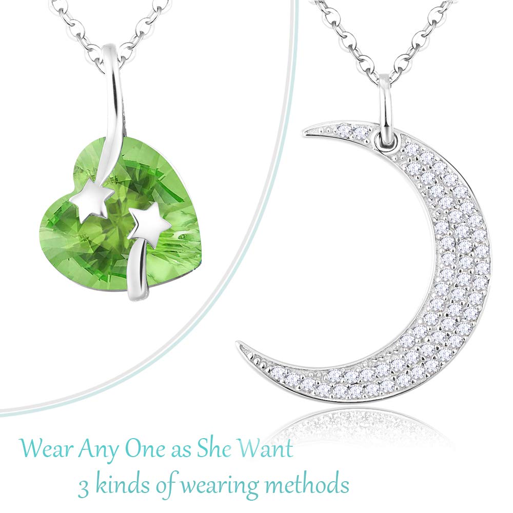 I Love You to the Moon and Back Half Moon Necklace Jewelry Birthday Gifts Mom Wife January February Birthstones Garnet Amethyst and More Stones 925 Sterling Silver