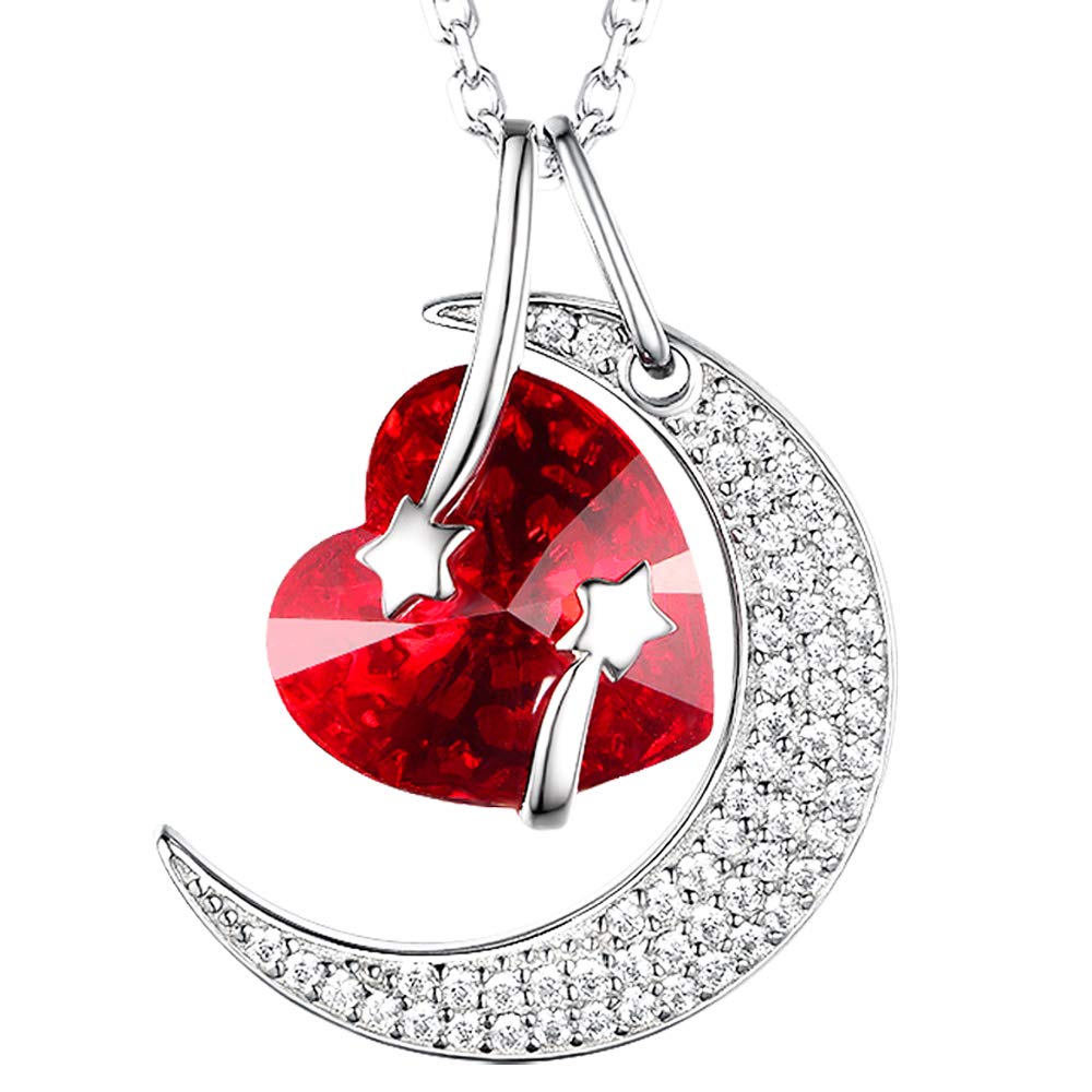 I Love You to the Moon and Back Half Moon Necklace Jewelry Birthday Gifts Mom Wife January February Birthstones Garnet Amethyst and More Stones 925 Sterling Silver