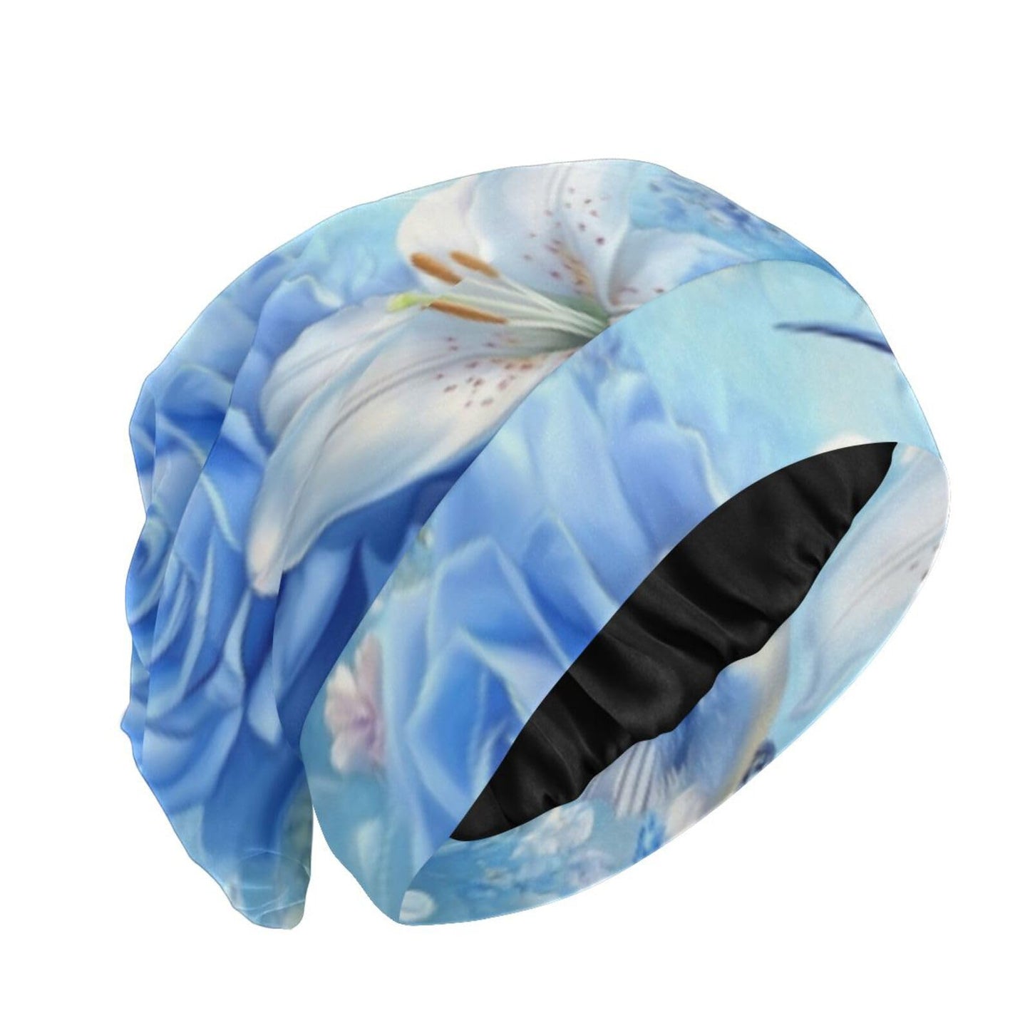 Satin Bonnet Lined Sleep Cap Hair Wrap Cover Slouchy Beanie for Curly Hair Protection for Gifts for Men Women Dark Blue Stars