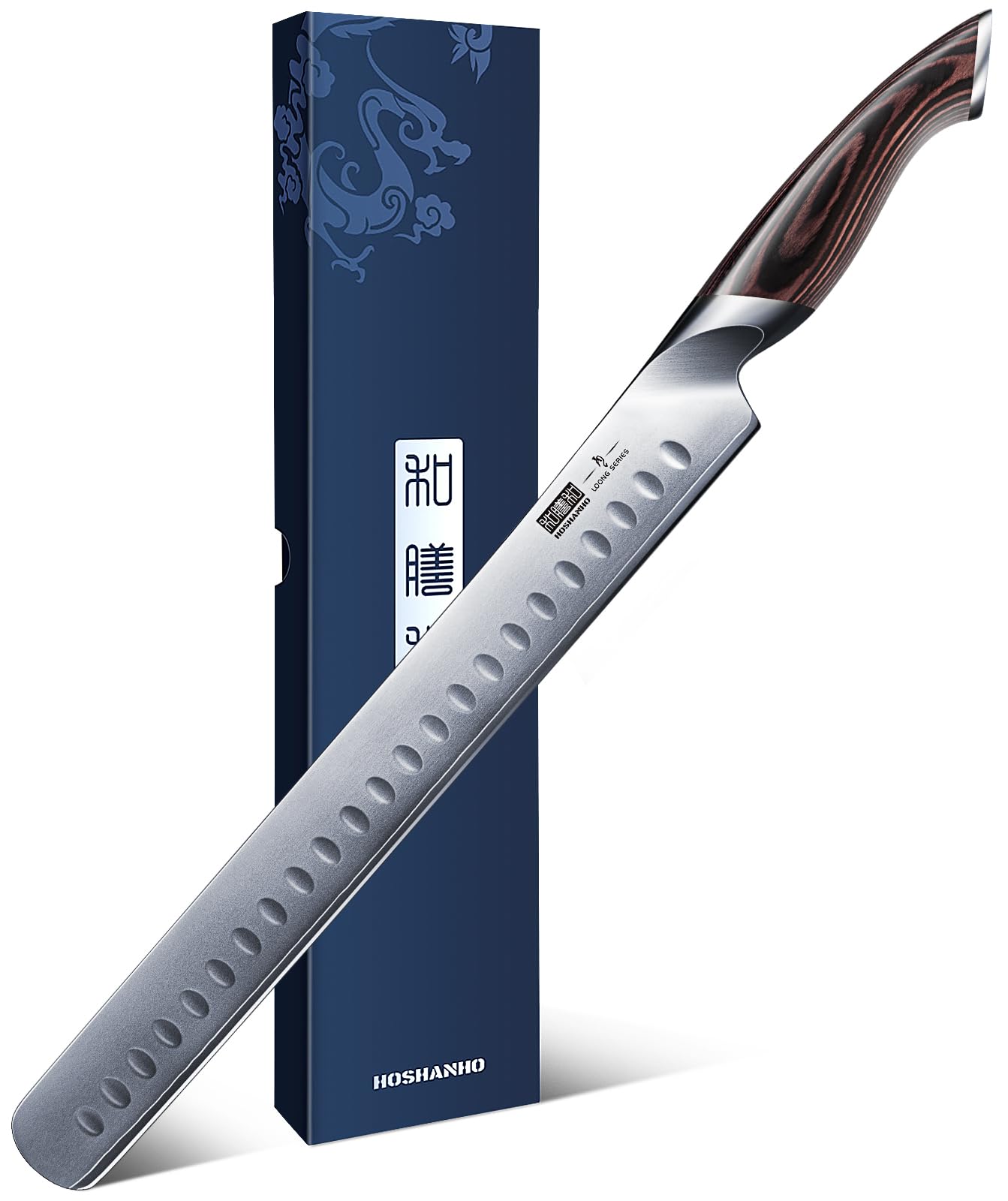 HOSHANHO Carving Slicing Knife, 12 Inch Japanese High Carbon Steel Brisket Knife with Ergonomic Pakkawood Handle, Razor Sharp Curved Butcher Breaking Knives for Meat Cutting