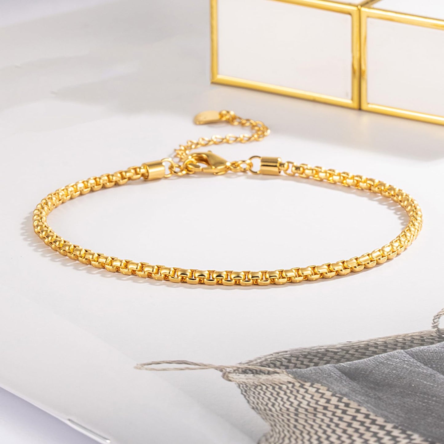 Dankadi Women 925 Sterling Silver Anklets Bracelet Men Simple Chopin/Box Chain/Twist Rope Chain Summer Beach Foot 24k Gold Plated Jewelry Gift