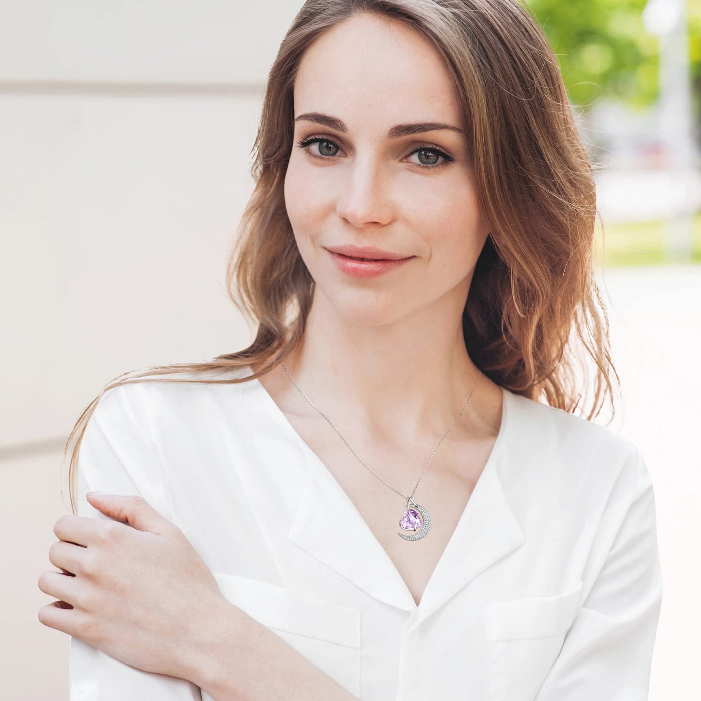 I Love You to the Moon and Back Half Moon Necklace Jewelry Birthday Gifts Mom Wife January February Birthstones Garnet Amethyst and More Stones 925 Sterling Silver
