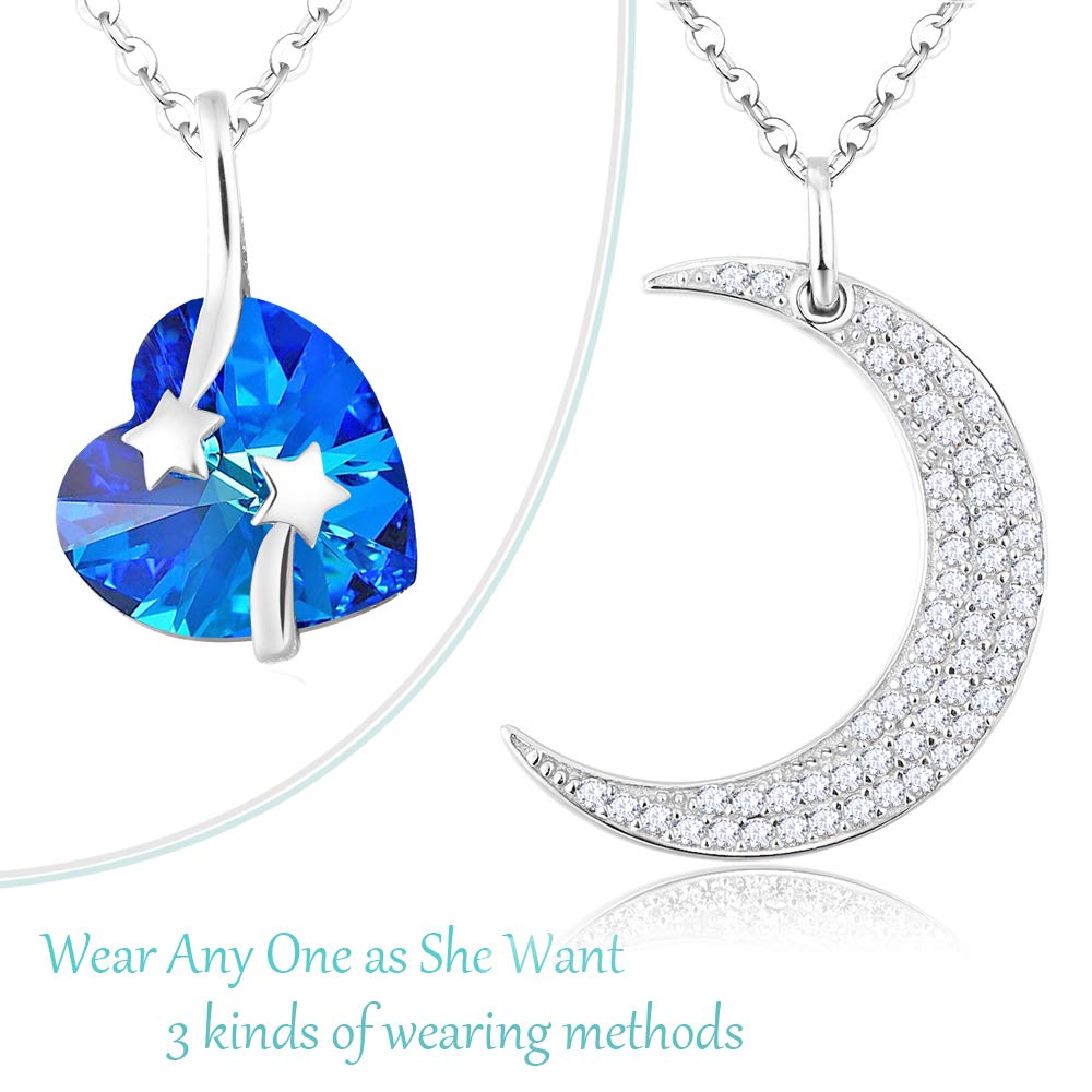 I Love You to the Moon and Back Half Moon Necklace Jewelry Birthday Gifts Mom Wife January February Birthstones Garnet Amethyst and More Stones 925 Sterling Silver