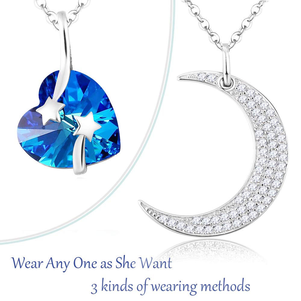 I Love You to the Moon and Back Half Moon Necklace Jewelry Birthday Gifts Mom Wife January February Birthstones Garnet Amethyst and More Stones 925 Sterling Silver