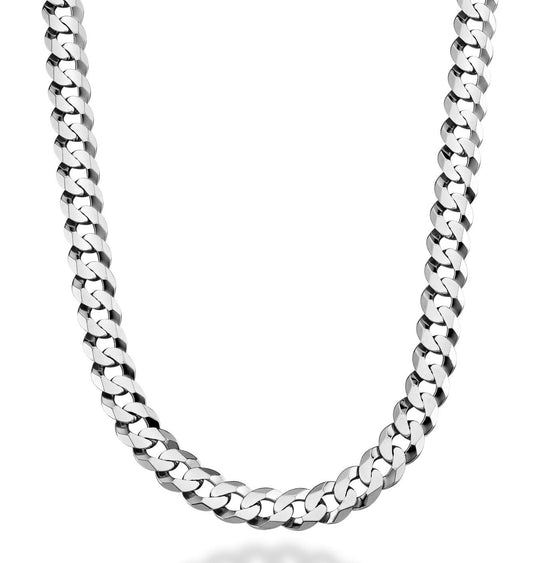 Miabella Italian Solid 925 Sterling Silver 9mm Diamond-Cut Cuban Link Curb Chain Necklace For Men, Made in Italy