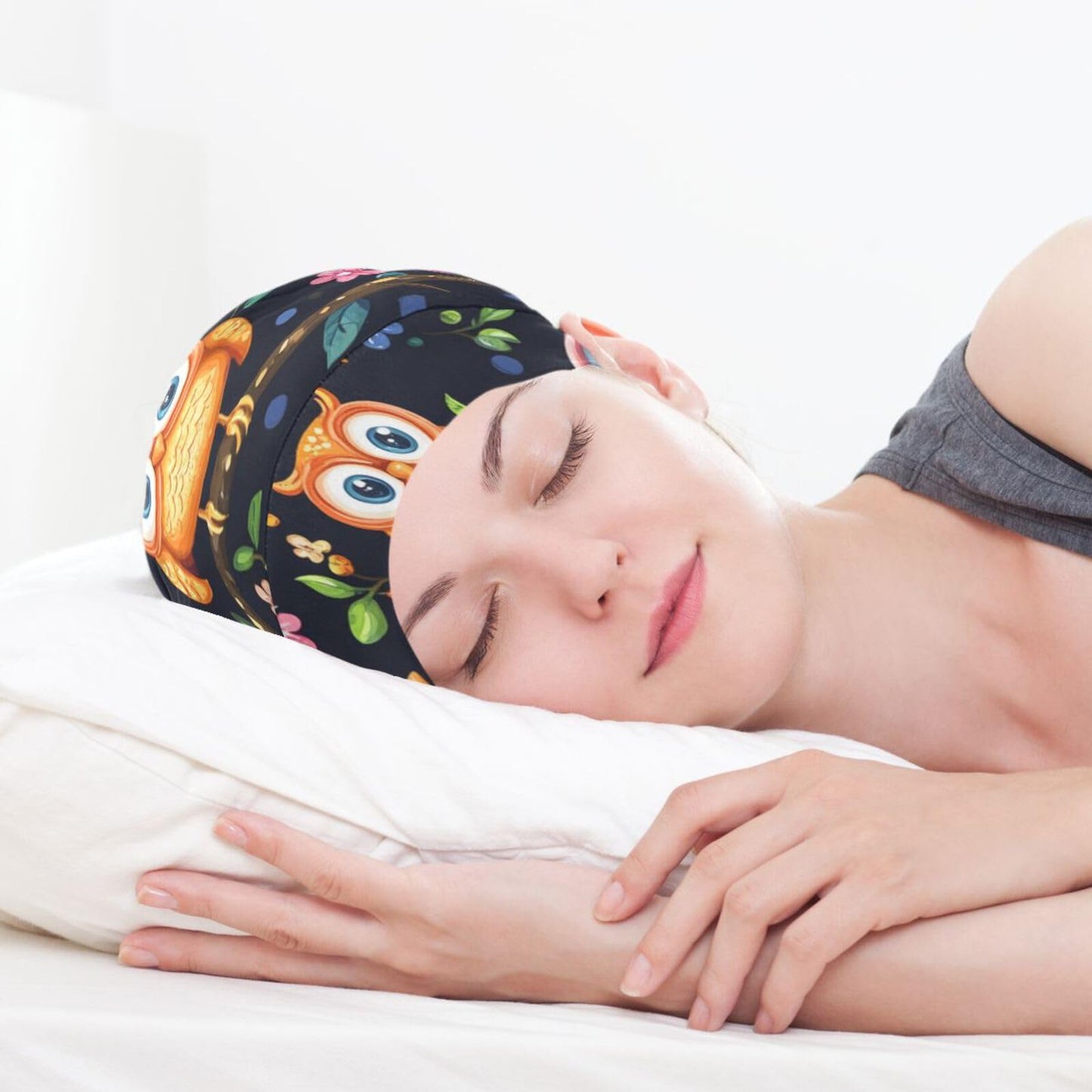 Satin Bonnet Lined Sleep Cap Hair Wrap Cover Slouchy Beanie for Curly Hair Protection for Gifts for Men Women Dark Blue Stars