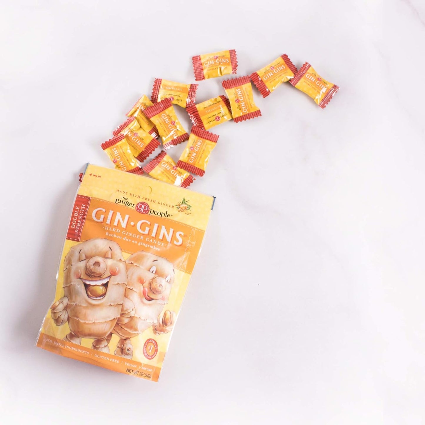 GIN GINS Ginger Chews – Natural Fresh Ginger Candy by The Ginger People – Individually Wrapped Healthy Candy – Original, Apple, Peanut and Turmeric Flavors – Variety Pack – 4 x 3oz bag each flavor (Pack of 4 bags)