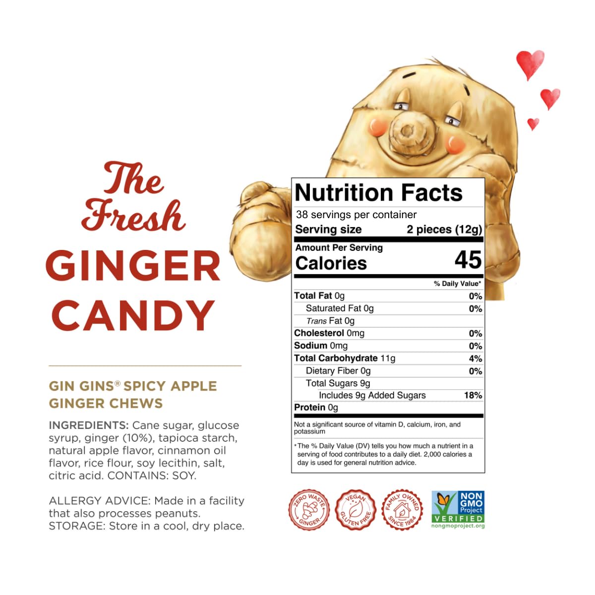 GIN GINS Spicy Apple Ginger Chews – Natural Fresh Ginger Candy by The Ginger People – Individually Wrapped Healthy Candy – Spicy Apple Ginger Flavor – Large 1 lb Bag (16oz) – Pack of 1