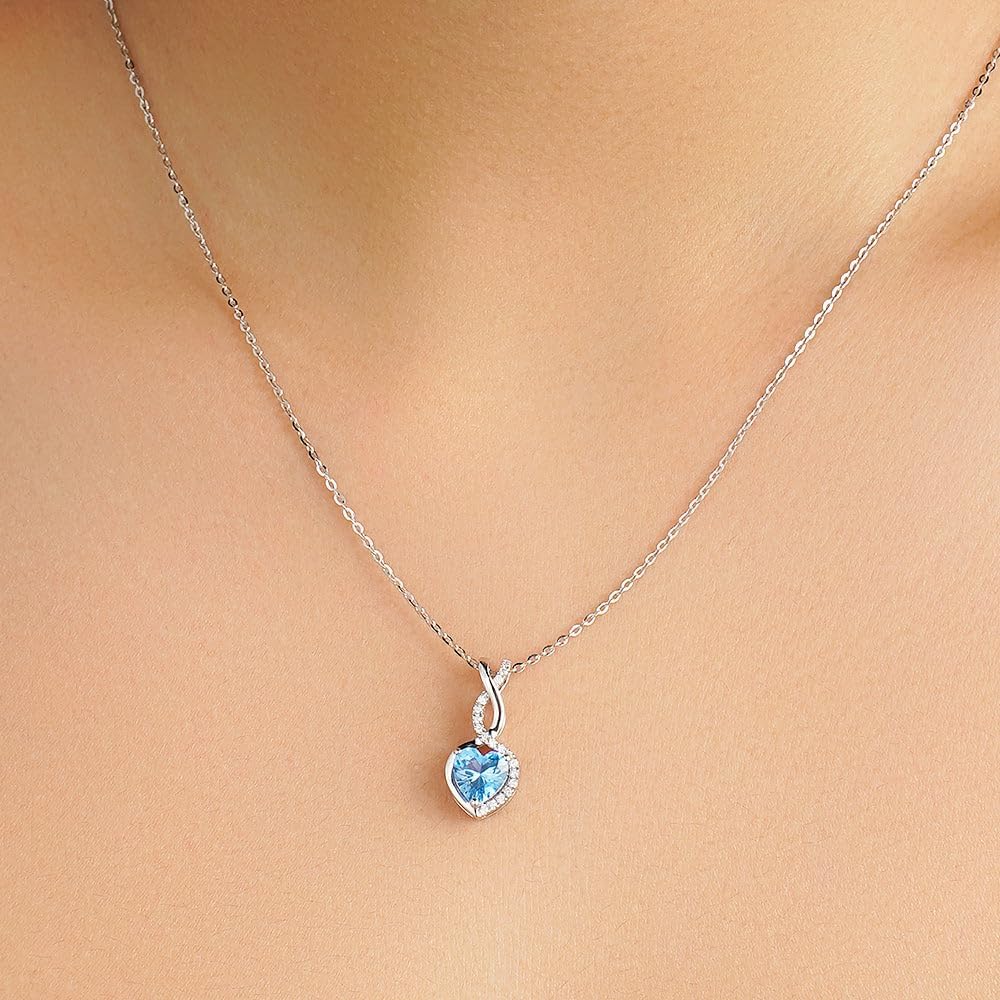 MSBLUE® 1 CT. Lab Created Heart-Shaped Aquamarine Infinity Pendant, 14K White Gold Vermeil