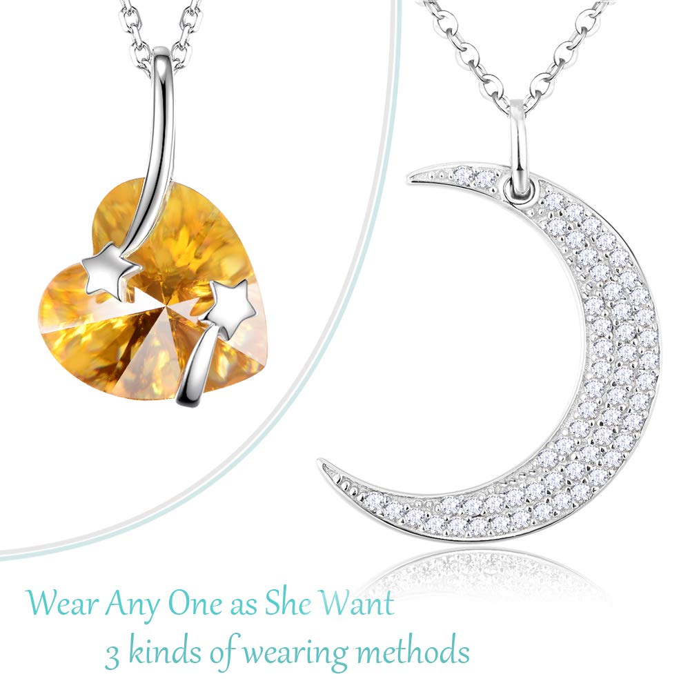 I Love You to the Moon and Back Half Moon Necklace Jewelry Birthday Gifts Mom Wife January February Birthstones Garnet Amethyst and More Stones 925 Sterling Silver