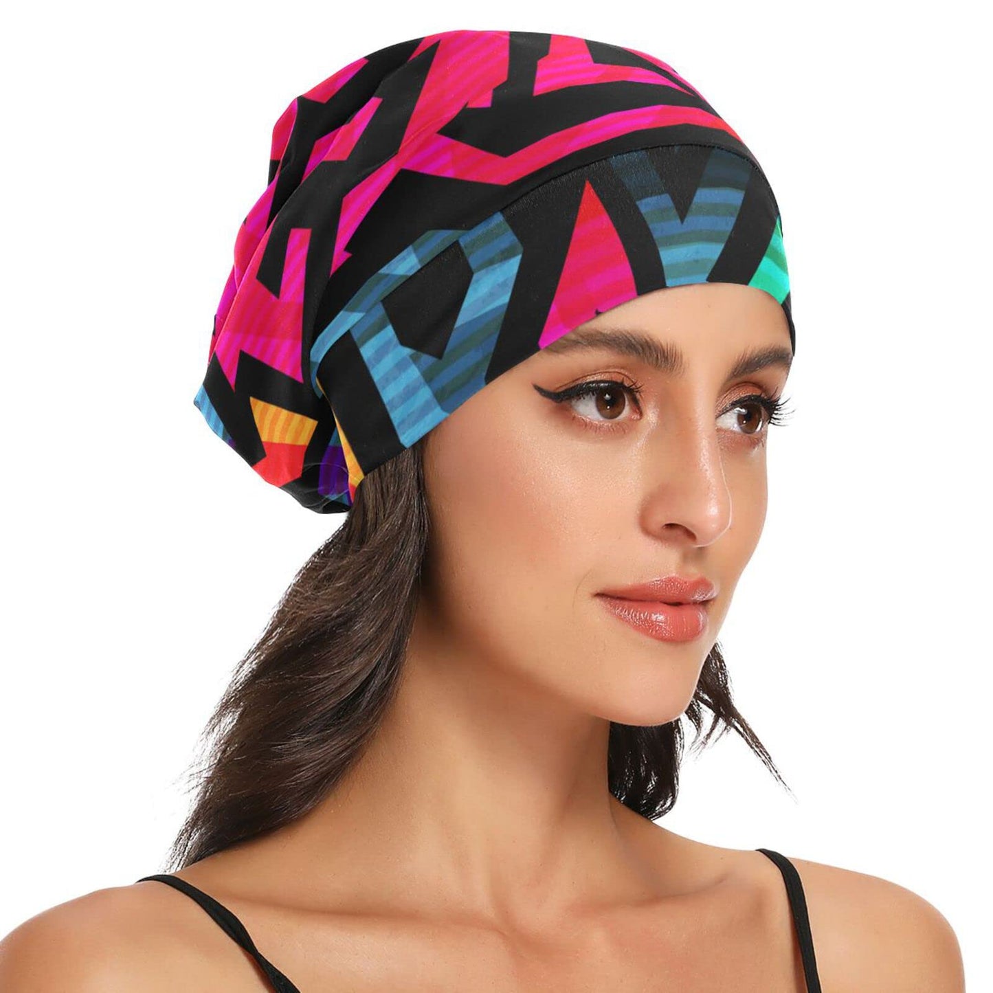 Satin Bonnet Lined Sleep Cap Hair Wrap Cover Slouchy Beanie for Curly Hair Protection for Gifts for Men Women Dark Blue Stars