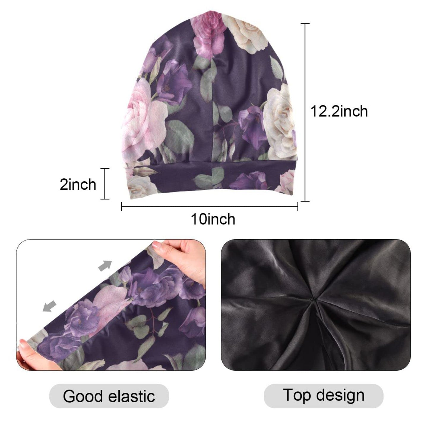 Satin Bonnet Lined Sleep Cap Hair Wrap Cover Slouchy Beanie for Curly Hair Protection for Gifts for Men Women Dark Blue Stars