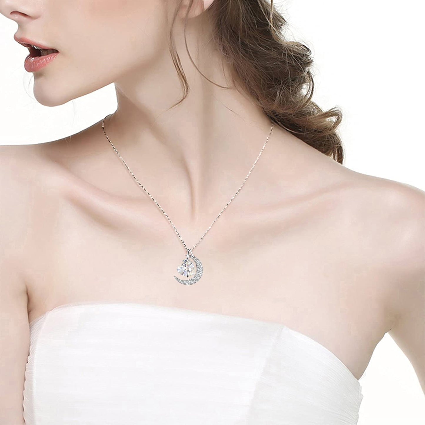I Love You to the Moon and Back Half Moon Necklace Jewelry Birthday Gifts Mom Wife January February Birthstones Garnet Amethyst and More Stones 925 Sterling Silver