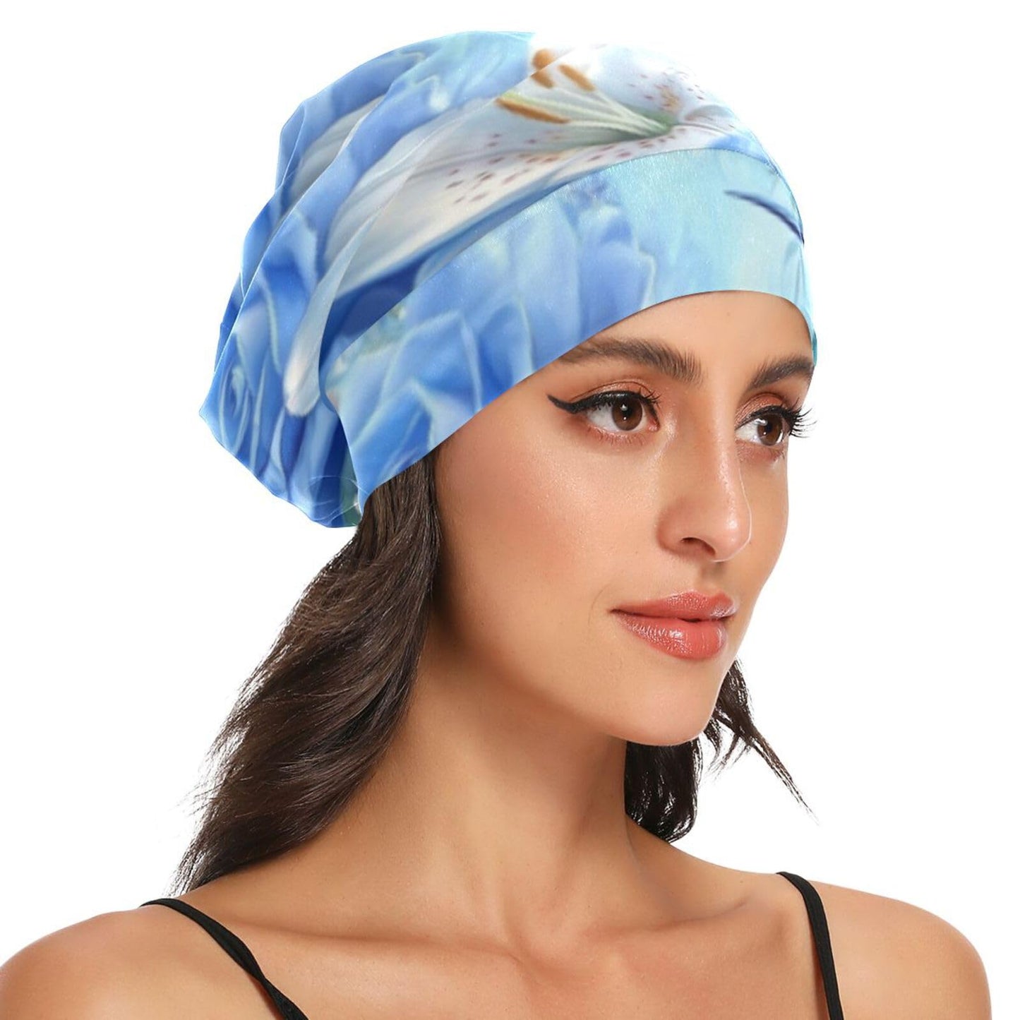 Satin Bonnet Lined Sleep Cap Hair Wrap Cover Slouchy Beanie for Curly Hair Protection for Gifts for Men Women Dark Blue Stars