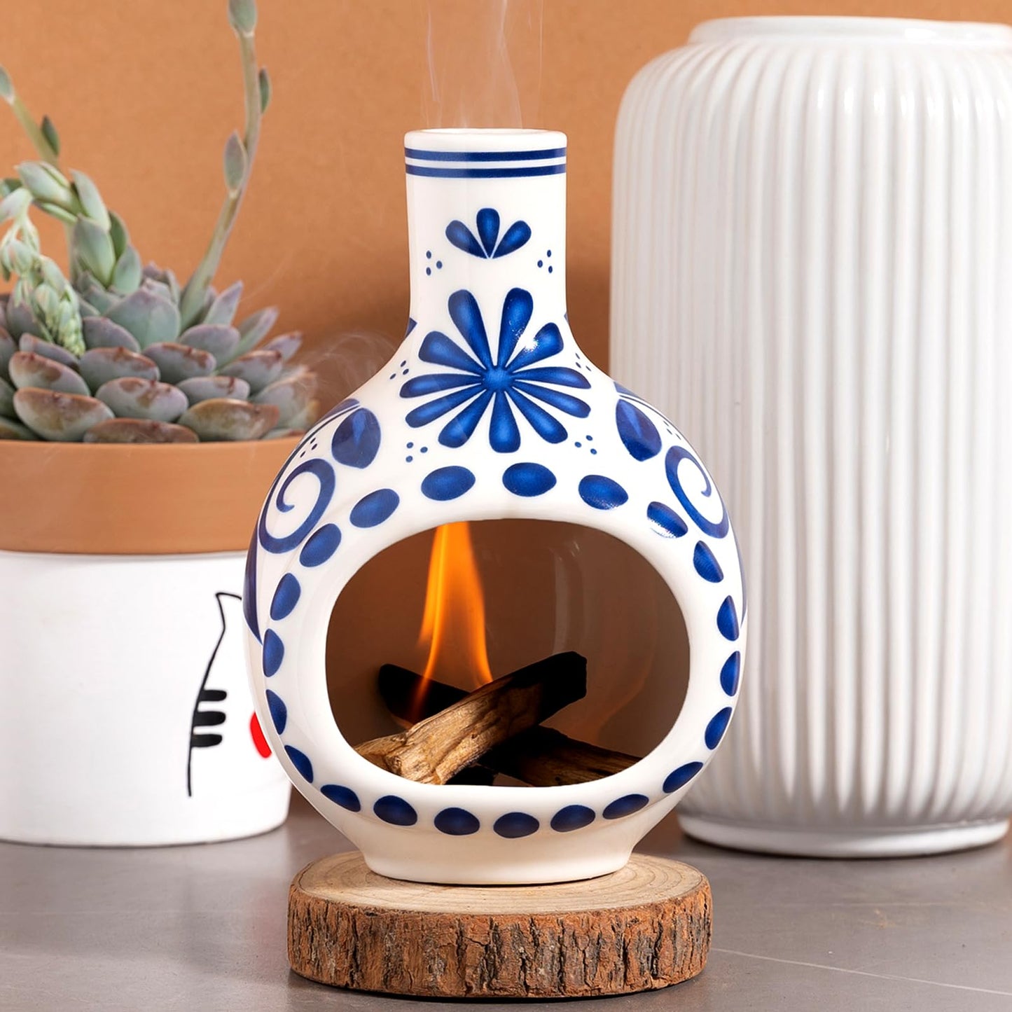 Handmade Ceramic Palo Santo Holder Burner - Mini Chimenea Incense Dish for Palo Santo and Sticks - Sage Holder for Meditation Decor