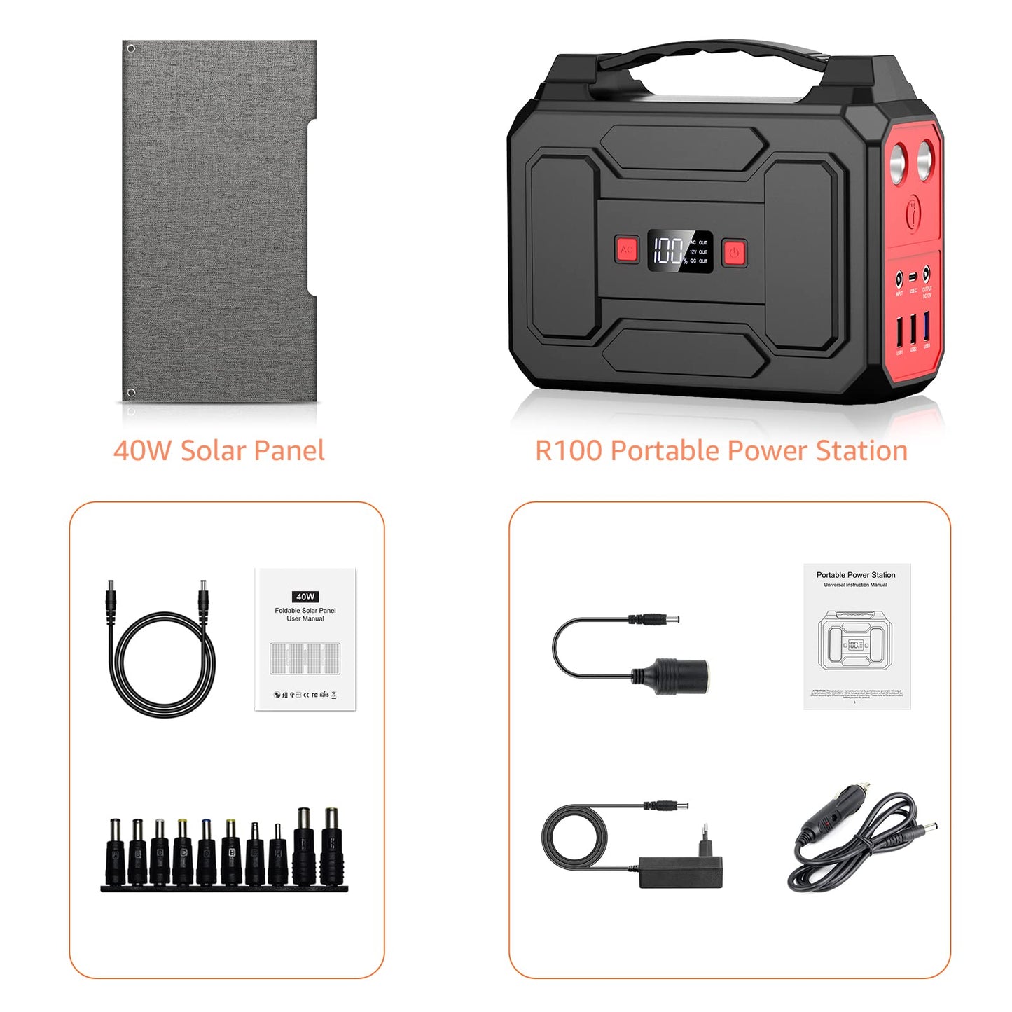 Solar Powered Generator 300W Rated, Portable Solar Generator Power Station with Solar Panels 40W Included, 220Wh Sola Power Bank with AC Outlet 110V Pure Sine Wave for Home Use Camping Outdoor