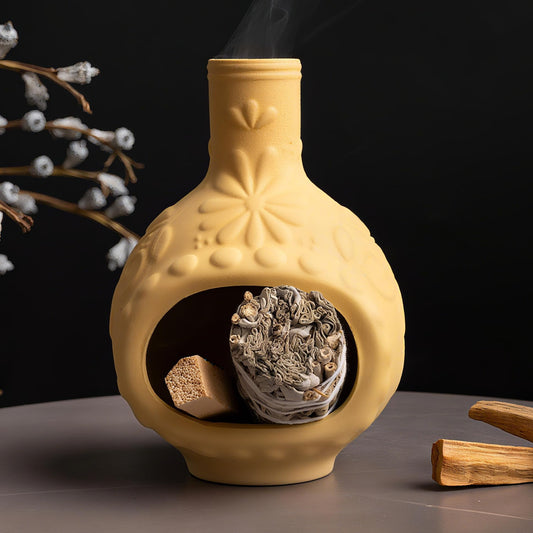 Handmade Ceramic Palo Santo Holder Burner - Mini Chimenea Incense Dish for Palo Santo and Sticks - Sage Holder for Meditation Decor