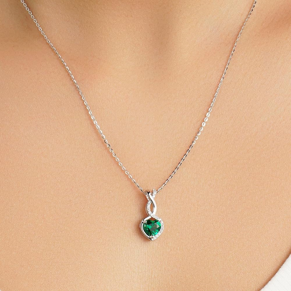 MSBLUE® 1 CT. Lab Created Heart-Shaped Aquamarine Infinity Pendant, 14K White Gold Vermeil