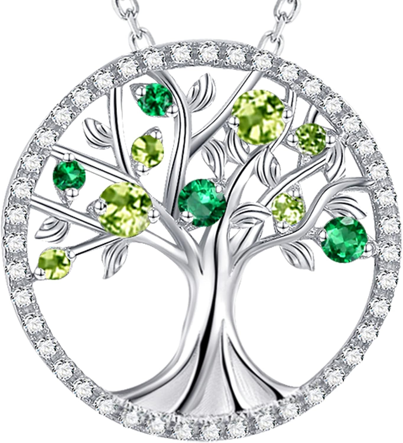 Tree of Life Necklace Birthday Gifts for Wife Mom January February Birthstones Necklace Garnet Amethyst and More Stones Jewelry 925 Sterling Silver