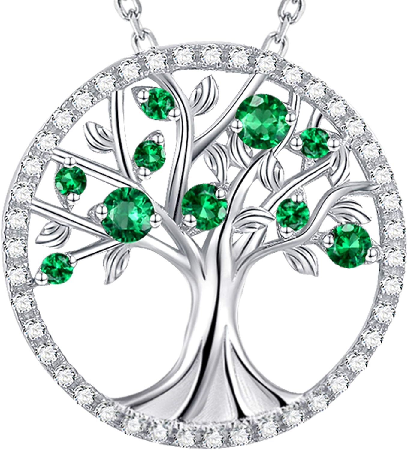 Tree of Life Necklace Birthday Gifts for Wife Mom January February Birthstones Necklace Garnet Amethyst and More Stones Jewelry 925 Sterling Silver