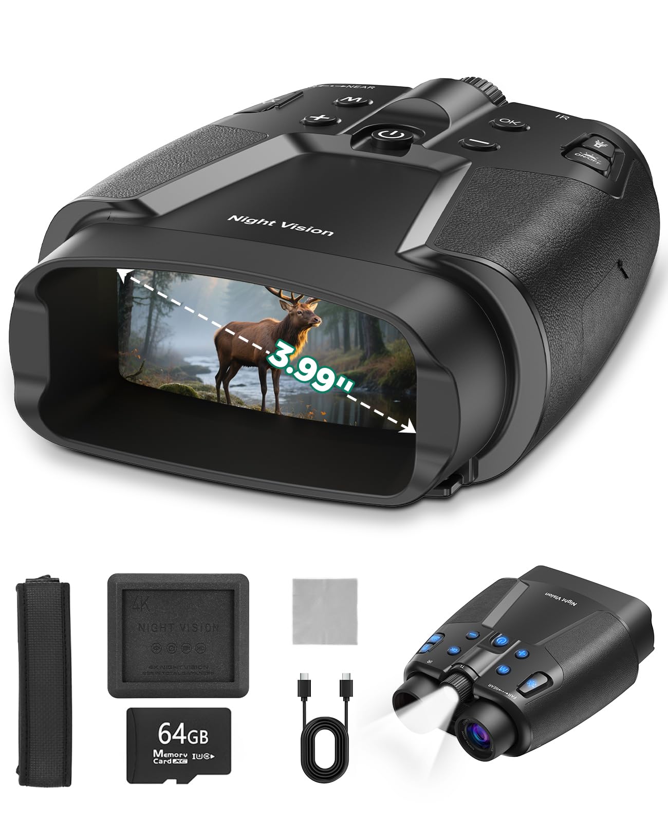 Night Vision Goggles for Adults, 3" HD Screen, 5000mAh Rechargeable Night Vision Binoculars with 32GB Card & 4K Video Recording for Wildlife, Hunting, Security