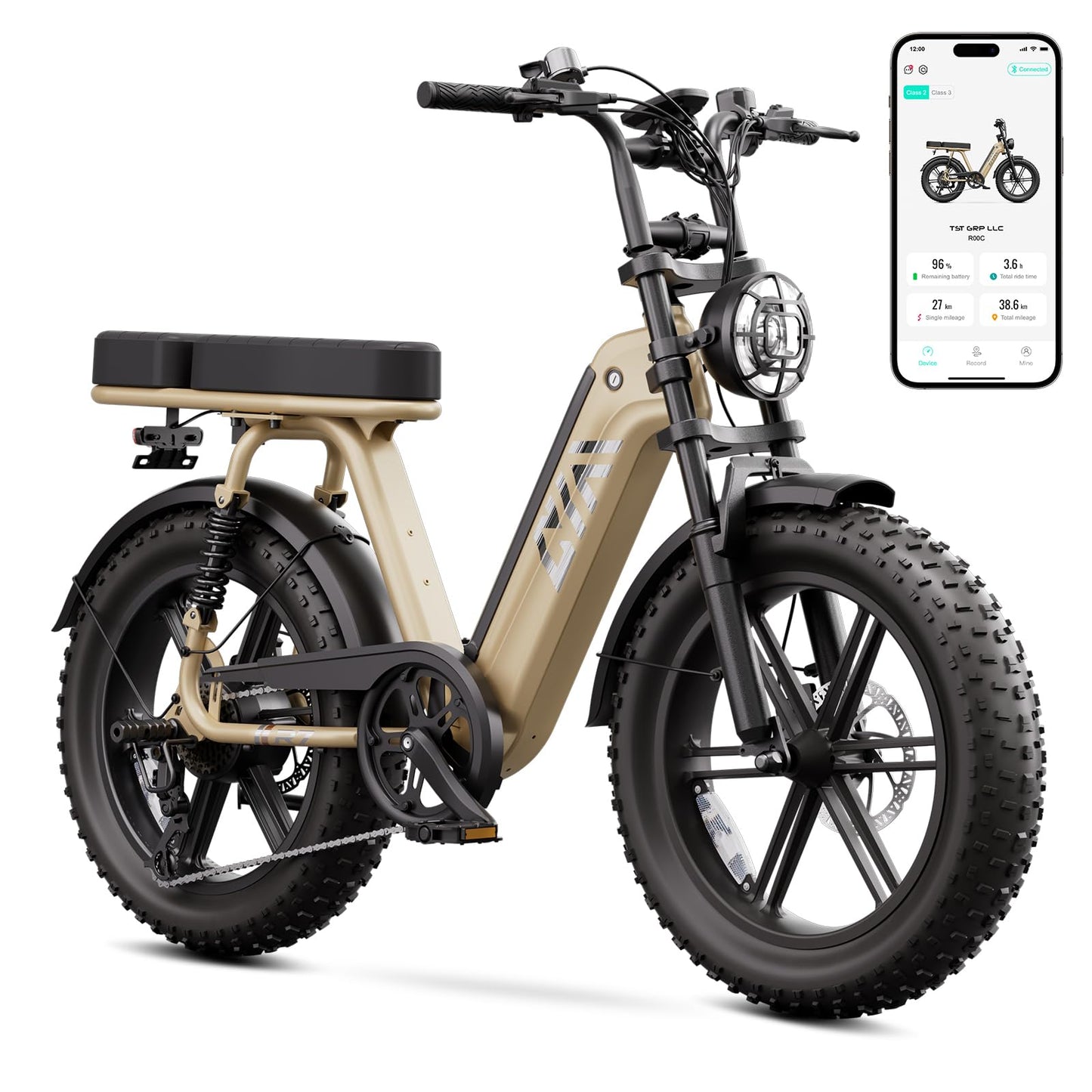 TST Electric Bike for Adults, 1500W Peak Motor Ebike with 48V 15Ah Built-in Battery, 60 Miles Range 28 MPH Electric Bike, 20" Fat Tire E Bike with Rear Seat, Footrest