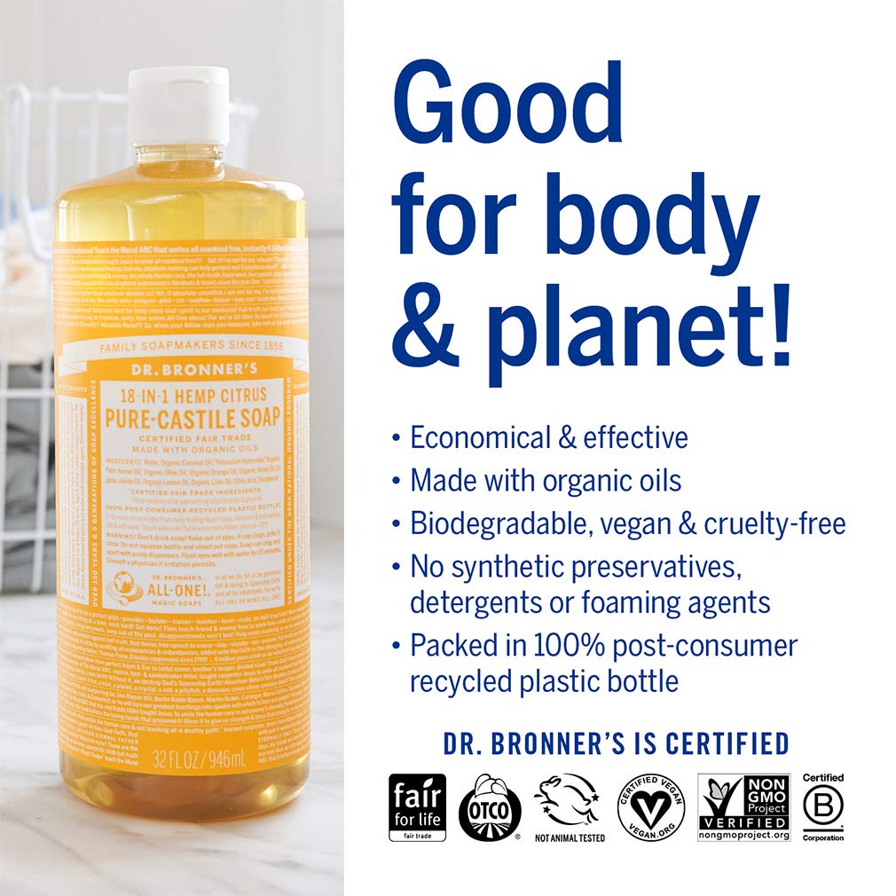 Dr. Bronner's Pure-Castile Liquid Soap – Lavender Bundle. 32 oz. Bottle and 2 oz. Travel Bottle