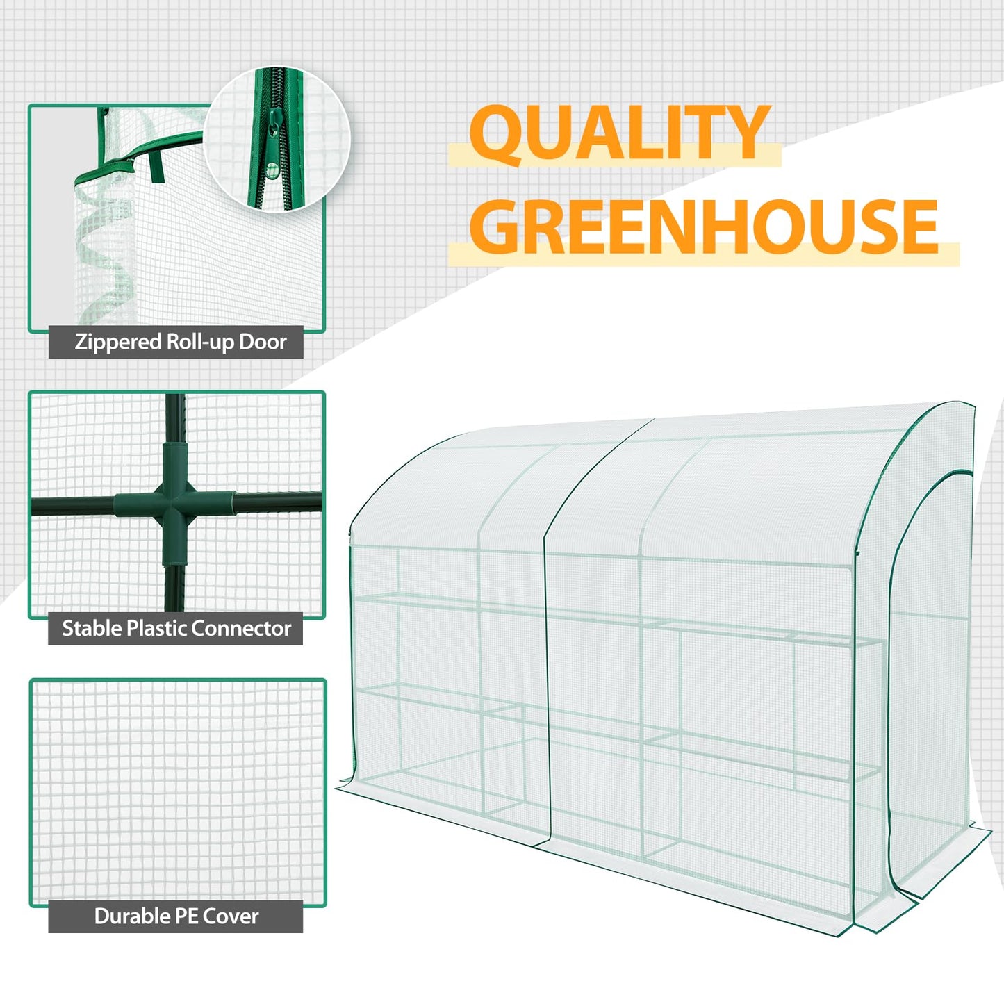 EAGLE PEAK 3 Tier Lean to Portable Greenhouse, Heavy-Duty Indoor & Outdoor Garden with Wire Shelves, 2 Roll-Up Zipper Doors, Easy Assembly, 79"x39"x83" Clear/Green PE Cover