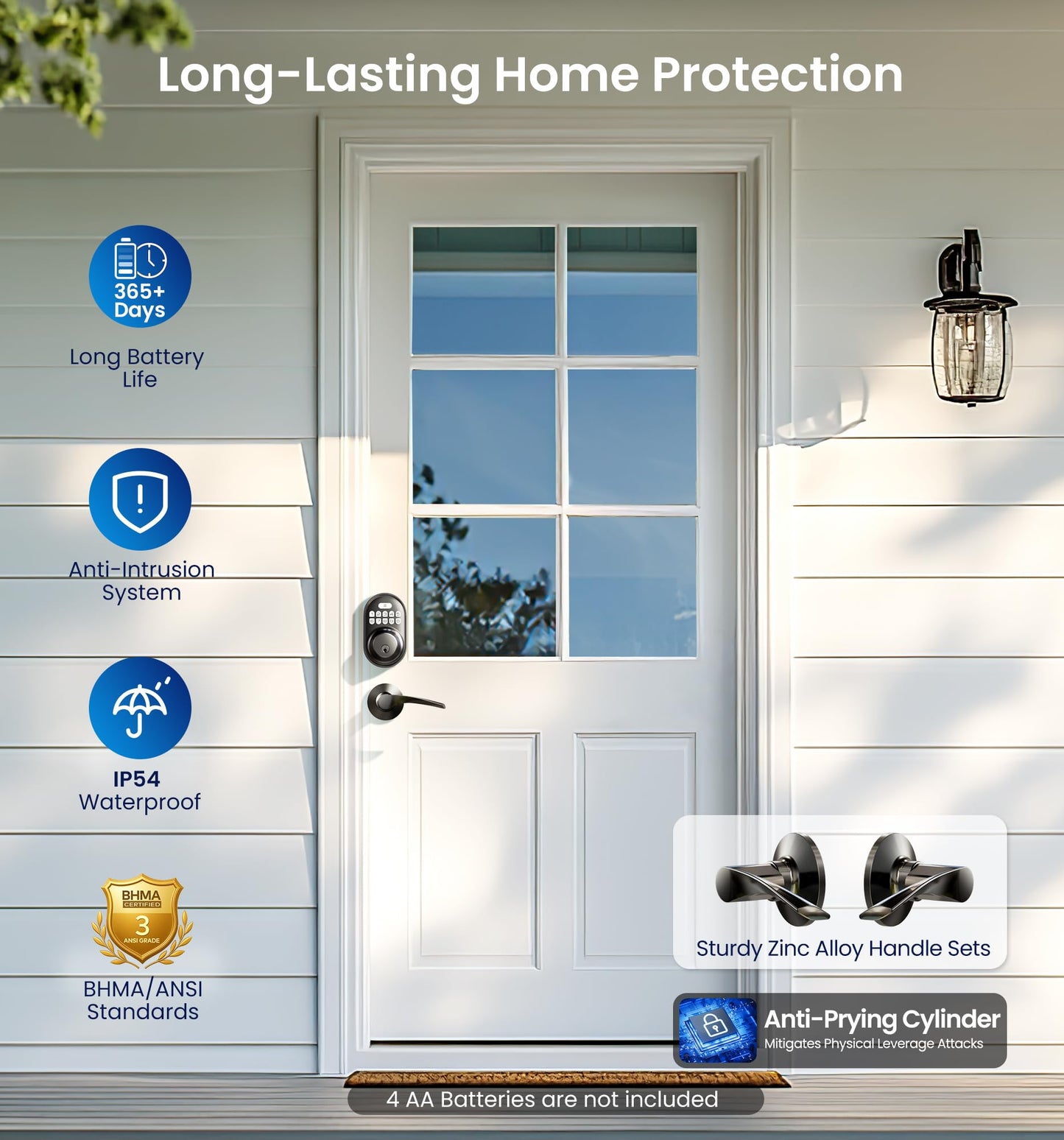 Veise Keyless Entry Door Lock with 2 Lever Handles - Electronic Keypad Deadbolt, Auto Lock, Back Lit & Easy Installation Design, Front Door Handle Sets, Matte Black