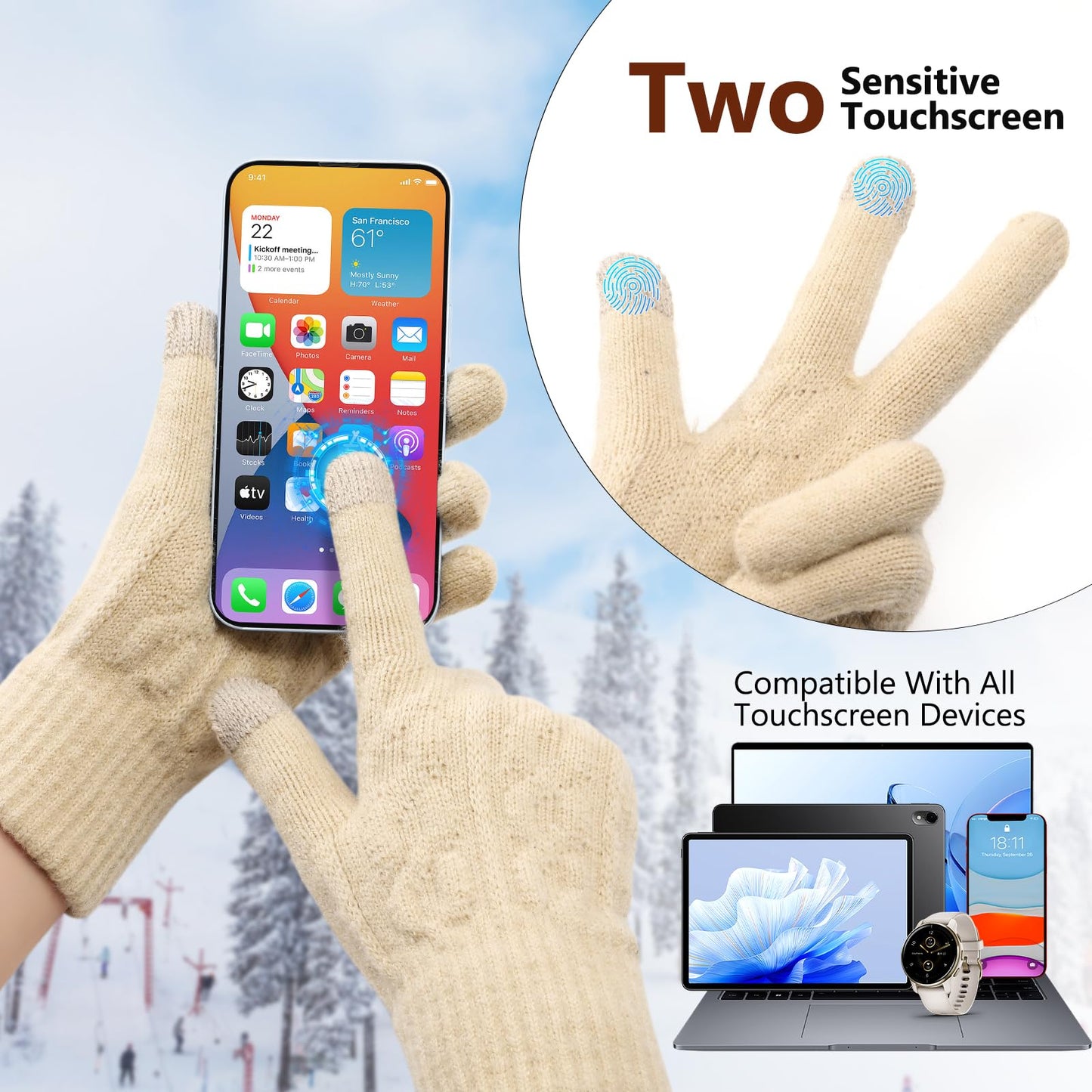 Pleneal 4 Pairs Winter Gloves for Women, Touchscreen Glove Womens Warm Lining Glove, Knitted Gloves for Cold Weather