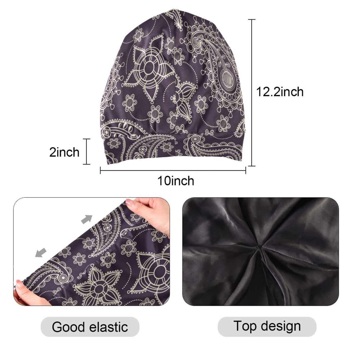 Satin Bonnet Lined Sleep Cap Hair Wrap Cover Slouchy Beanie for Curly Hair Protection for Gifts for Men Women Dark Blue Stars