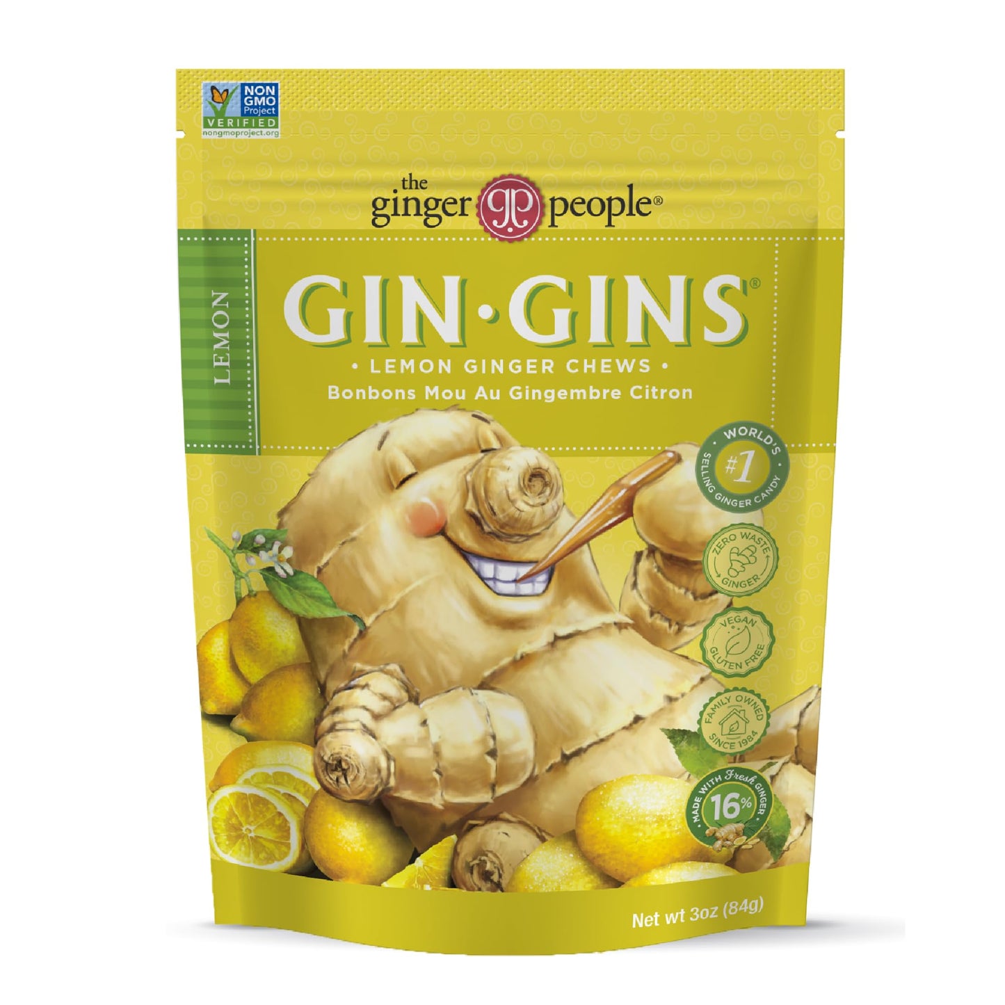 GIN GINS Ginger Chews – Natural Fresh Ginger Candy by The Ginger People – Individually Wrapped Healthy Candy – Original, Apple, Peanut and Turmeric Flavors – Variety Pack – 4 x 3oz bag each flavor (Pack of 4 bags)