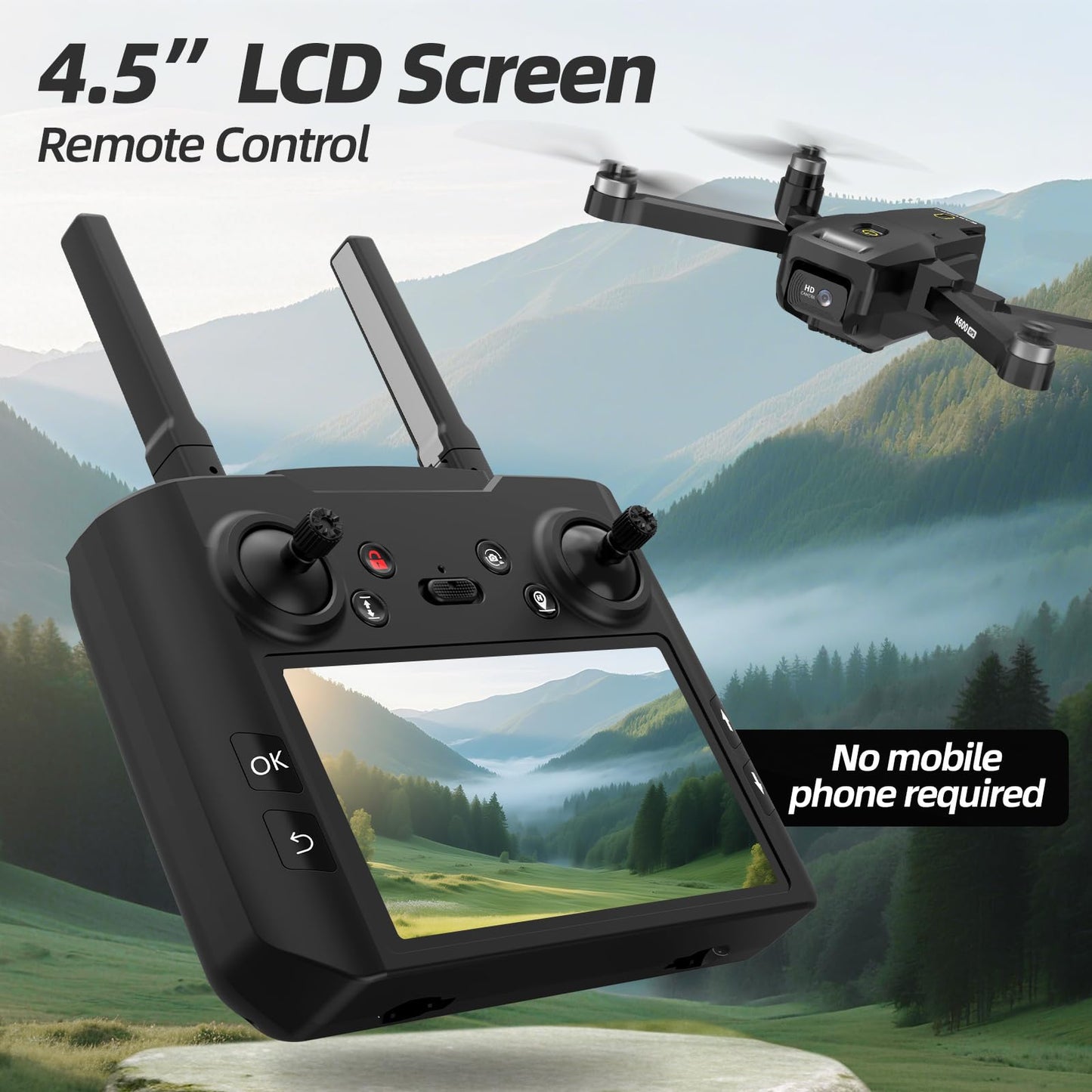 GPS Drone with EIS 4K Camera, 4.5" FPV Screen, 5GHz Transmission Foldable Drone with Brushless Motor, Auto Return Follow Me & 32G SD Card, Gesture Control, Al Track&Orbit Mode for Adults/Kids/Beginners