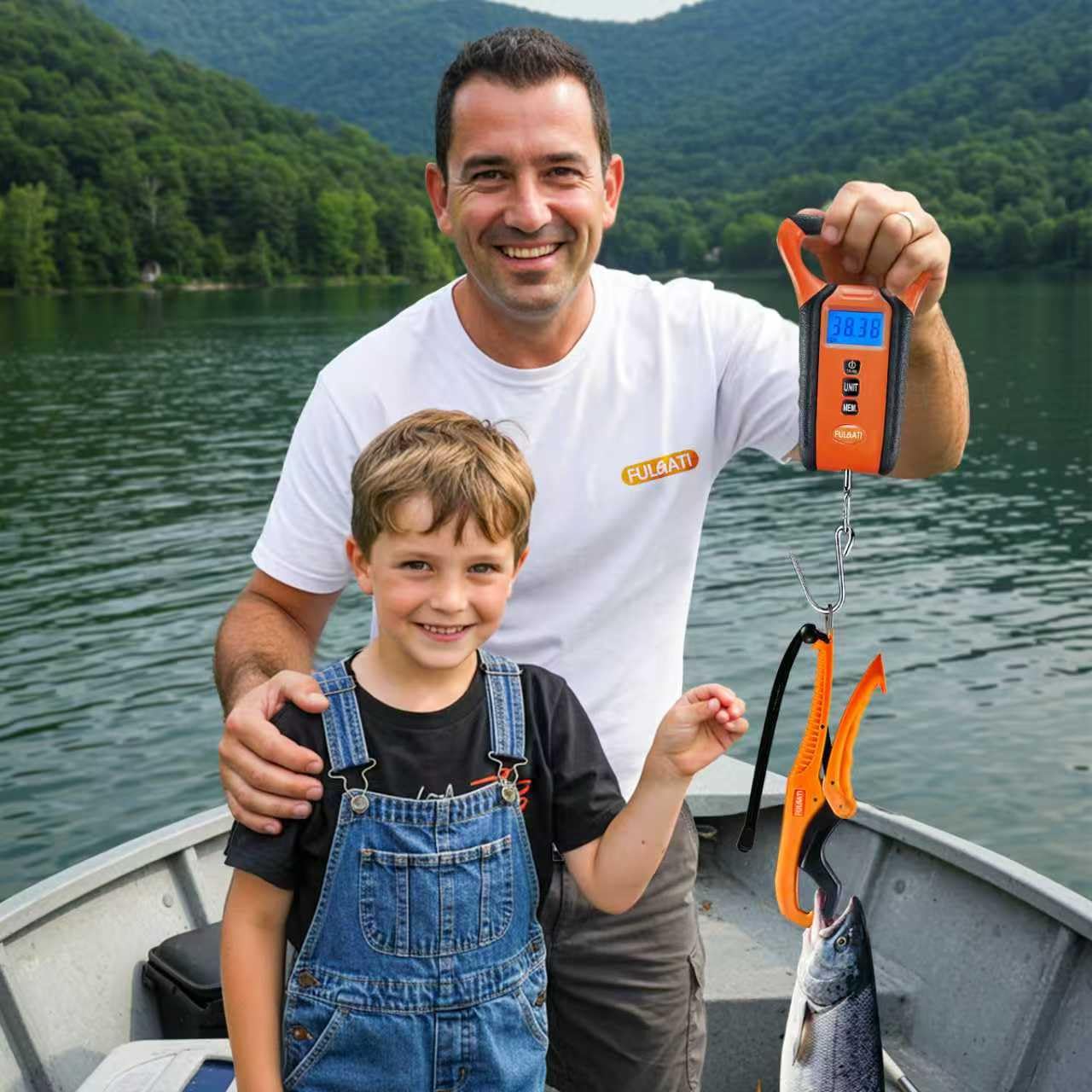 Fish Scale Digital Waterproof Floating with Carry Case Fishing Weighing Scale with Lip Gripper, Backlit LCD Display,110lb Capacity Memory Storage & Summation -Fishing Gifts for Men