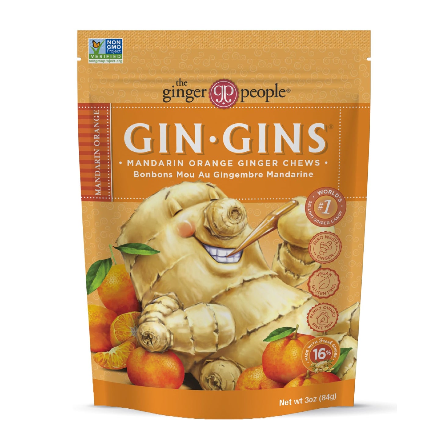 GIN GINS Ginger Chews – Natural Fresh Ginger Candy by The Ginger People – Individually Wrapped Healthy Candy – Original, Apple, Peanut and Turmeric Flavors – Variety Pack – 4 x 3oz bag each flavor (Pack of 4 bags)