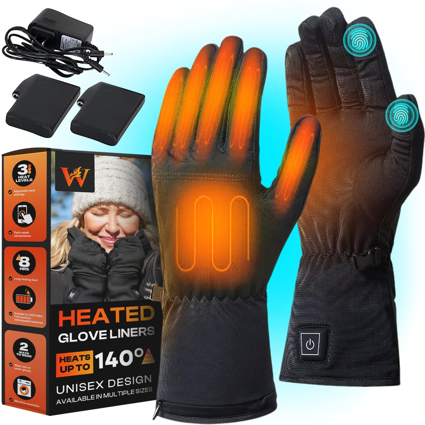 Weston Heated Glove Liners for Men and Women - Rechargeable Thermal Hand Warmers - Heated Gloves with 3 Heat Settings